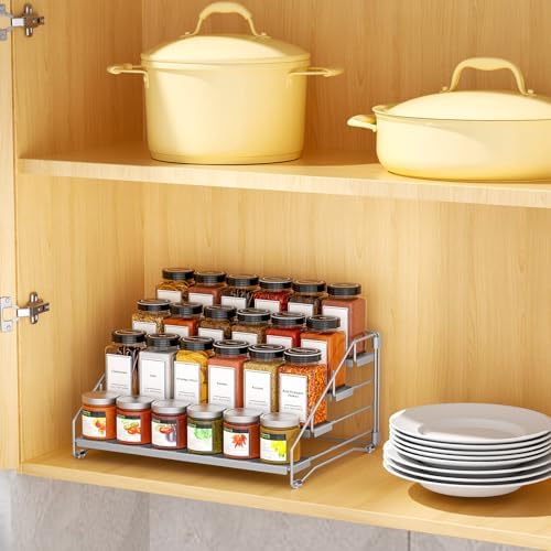 BOIVSHI Spice Organizer for Cabinet, Depth Adjustable Spicy Shelf, Gray