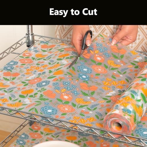 INNOLITES Shelf Liner for Kitchen Cabinet, Floral Drawer Liner Non-Adhesive