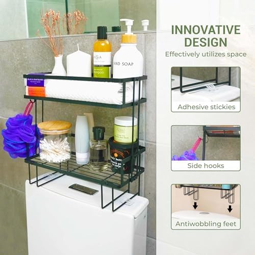 DINEST 2 Tier Over the Toilet Storage Shelf Rack Organizer, Sturdy Bathroom Organizer Shelves, Space Saver Multifunctional Wall Mounted Design, No Drilling Anti-Rust Bathroom - Black