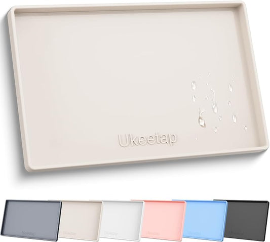 19" x 12" Extra Thick Silicone Mat Waterproof with Raised Edge, Beige | BPA-Free Non-Slip Dog & Cat Food Mat, Feeding Mat for Food and Water Bowls, Spill Proof Mat to Protect Floors