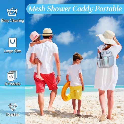 8 Packs Large Mesh Shower Caddy with 8 Pocket and Handle, White
