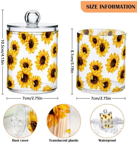 2 Pack Plastic Qtips Holder Sunflower Bathroom Organizer Canisters for Cotton Balls/Swabs/Pads/Floss,Plastic Apothecary Jars for Vanity