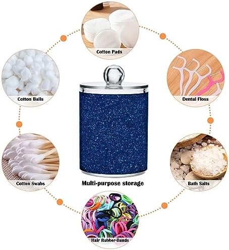 2 Pack Qtip Holder Dispenser Navy Blue Glitter Texture 10 Oz Bathroom Organizer with Lids Storage Canister for Cotton Ball,Cotton Swab,Cotton Round Pads,Floss