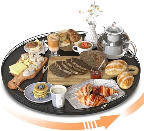Oroyutor 21-Inch Extra Large Oak Lazy Susan with Black Metal Rail