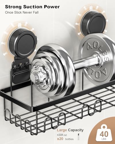 JOTPE Shower Caddy 5 Pack, No-Drill Suction Shower Organizer, Black