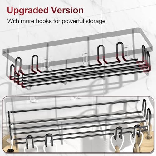 Getsrichfc Shower Caddy Adhesive, Rustproof Shower Shelves for Inside Shower, Large Capacity Bathroom Organizers and Storage, Shower Storage with Removable Hooks, No Drill Bathroom Accessories Black