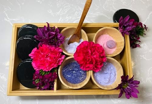 Generic Pedicure Bamboo Spa Tray Set: 4 Bowls, Spoon, 10 x 6 x 1.3 inches