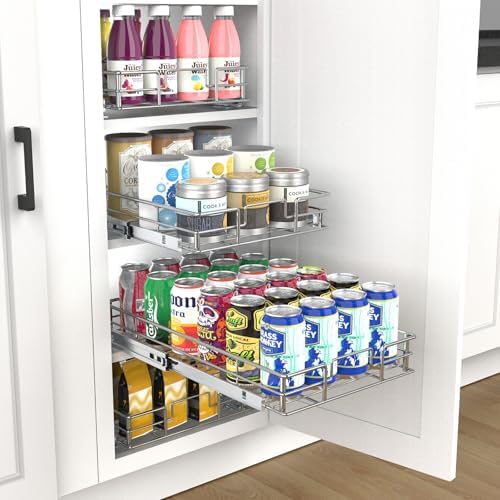 Pulloutor Pull Out Cabinet Organizer,Slide Out Kitchen Cabinet Storage Shelf and Drawer Organizer NEED 18" W and 22" D Cabinet, Chrome Finish (17 * 21 in)