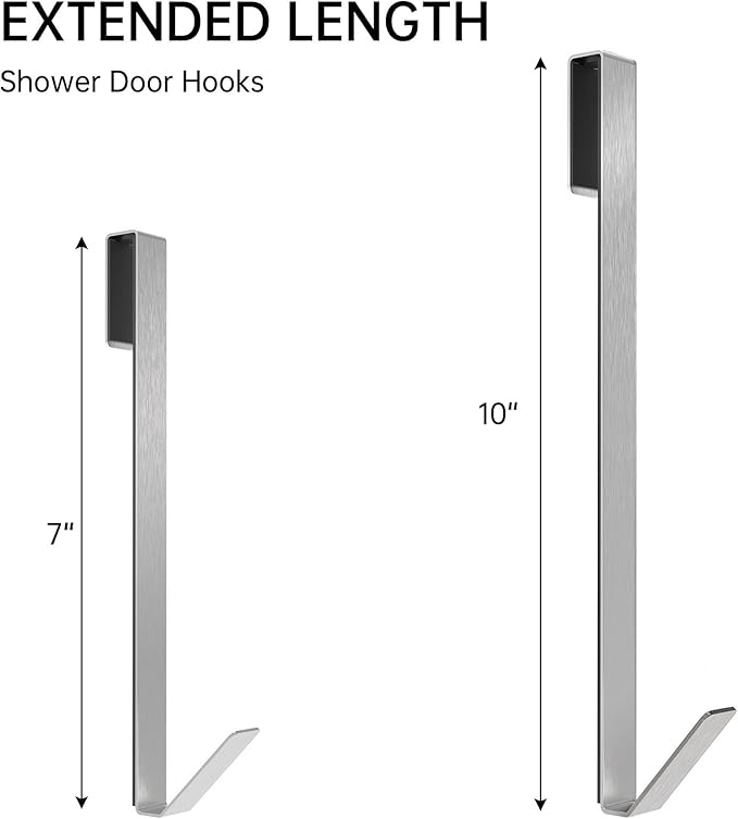 Linone 10 in Shower Door Hooks, Towel Hooks for Bathrooms, Shower Hooks for Towels, Heavy Duty Drilling-Free Extended Over Door Towel Hooks for Frameless Glass Shower Door, 3 Pack