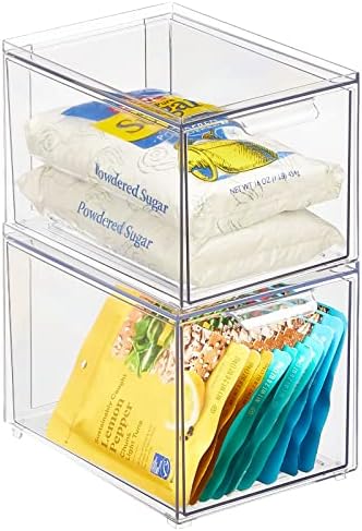 mDesign Kitchen Storage Drawer Box – Plastic Storage Box with Pull-Out Drawer – Pantry, Fridge and Cupboard Storage for Food and Snacks – Pack of 2 – Clear