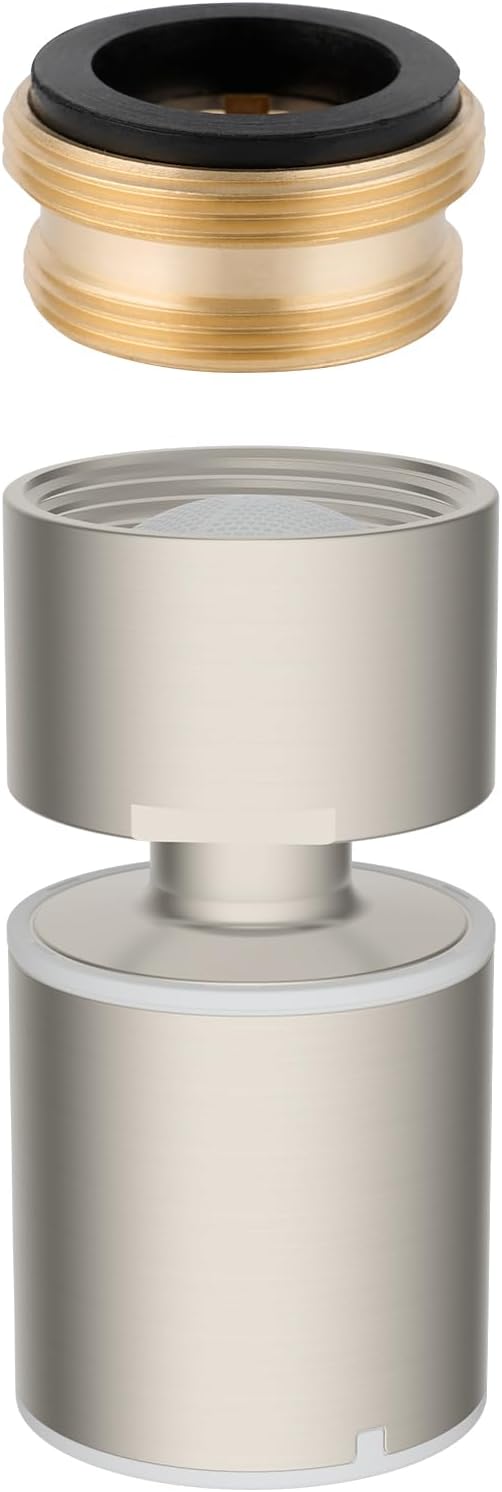 Hibbent NSF/ANSI/CAN 61 Certified Faucet Aerator, CUPC Certification 360° Swivel Kitchen Faucet Aerator, 2 Flow Sprayer Modes Water Saving Faucet Extender-55/64"-27UNS Female Thread/Brushed Nickel