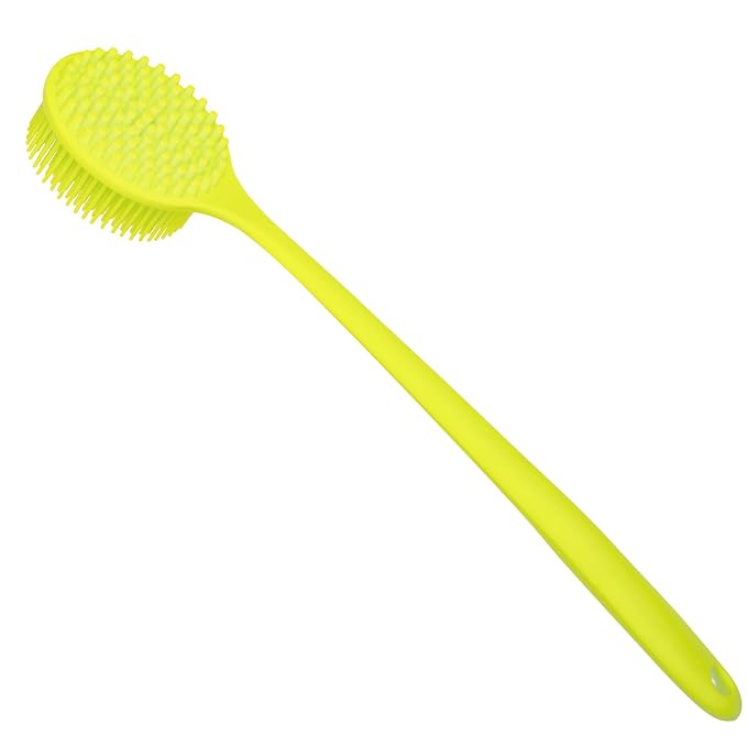 DNC Silicone Back Scrubber for Shower Soft Bath Body Brush with Long Handle (Green)