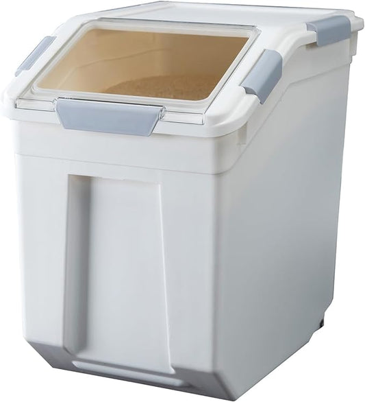 15 Liter / 30 lbs Rice Storage Container with Measuring Cup, BPA free, For Rice | Grain | Pet Food | Flour, 1 count, White