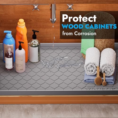 Winisok Waterproof Under Sink Mat 22" x 22", Silicone Mat, Beige