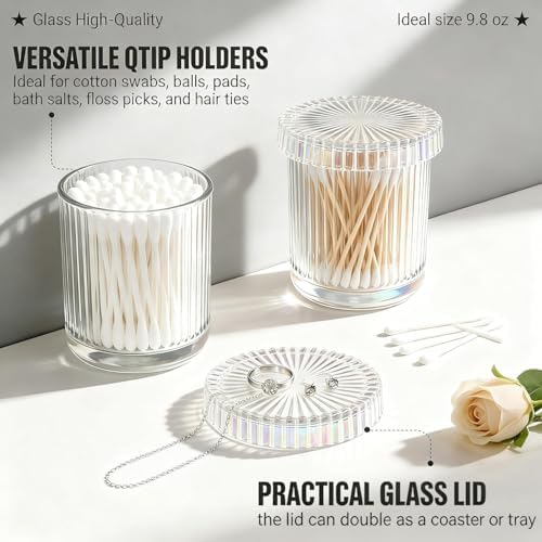 2‑Pack Clear Opalescent Glass Qtip Holder, Vanity & Bathroom Storage