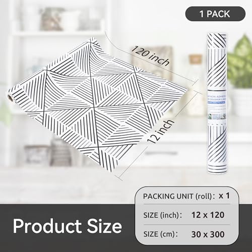 FIFTY FEET 12"x120" Non-Adhesive Shelf Liner for Kitchen Cabinets and Drawers, Washable Non-Slip PVC Cabinet Liner (Black Modern)(1 Roll)