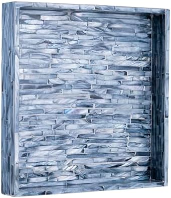 PEMAR Mother of Pearl Decorative Tray, 11x11 Square Blue Mosaic Tray