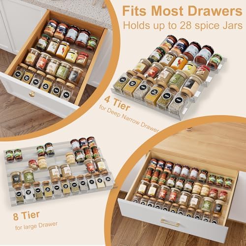 Adjustable Spice Rack Organizer for Drawer 4-Pack