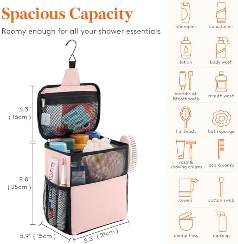 Lifewit Mesh Shower Caddy Bag Portable for College Dorm Room Essentials, Hanging Organizer Basket, Quick Dry Tote Bag for Camping, Bathroom, Beach, Travel, Medium, Pink