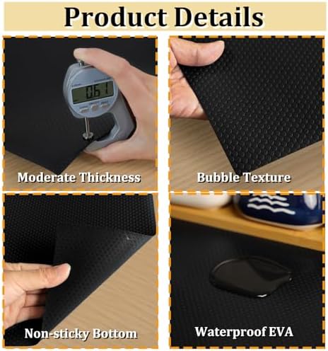Shelf Liners 13 inch x 20 ft Kitchen Cabinets Liner Non-Stick Drawer Liners Drawer Mats EVA Protector Shelving Cupboard Lining (Black, 13 inch x 20 ft)