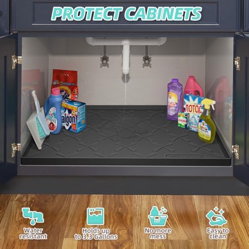 SIKADEER Waterproof Under Sink Mat 46" x 22" Silicone Mat Cabinet Protector