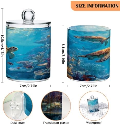 Sea Turtles Qtip Holder Apothecary Jars Bathroom Storage Floss Makeup Organizer for Cotton Ball Swab Acrylic 2 Packs
