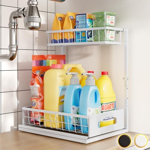 Under Sink Organizer, 1-Pack L-Shaped Metal Pull-Out Drawers for Kitchen