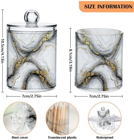 MNSRUU 4 Pack Qtip Holder Organizer Dispenser Marble White Gold Bathroom Storage Canister Cotton Ball Holder Bathroom Containers for Cotton Swabs/Pads/Floss