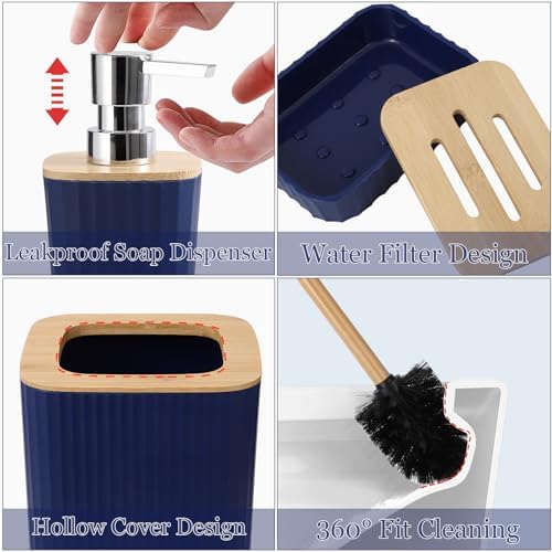 XLHOMO Blue Bathroom Set, Blue and Gold Bathroom Accessories Set, 9 Pieces