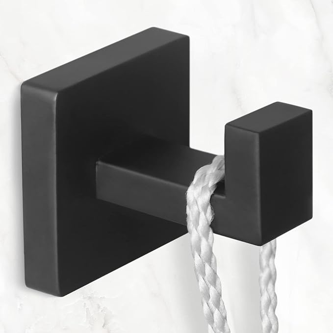 IBosins 16 Pack Towel Hooks Hand Towel Holder for Bathroom Wall Livingroom Bedroom Kitchen Closet Heavy Duty Stainless Steel Hook Hanger for Robe, Bath Towel, Coat (Square Matte Black)
