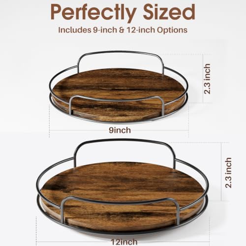 LAMU 2 Pack 9'' 12'' Lazy Susan Turntable Organizer for Table Top Cabinet, Wooden Lazy Susan for Kitchen, Pantry, Countertop, Bathroom Vanity, Spice Organization, Wood Decor