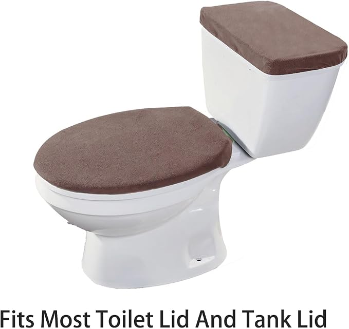 Madeals Toilet Mat and lid Cover Set with Toilet Tank Cover 3 Piece Toilet Set Brown