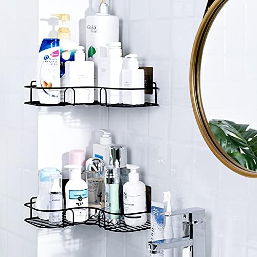 LAIGOO Adhesive Corner Shelf, Hanging Bathroom Shelves, Non-Drilling Floating Shelf for Bathroom/Kitchen/Shower Organizer (2 Pack, Black)