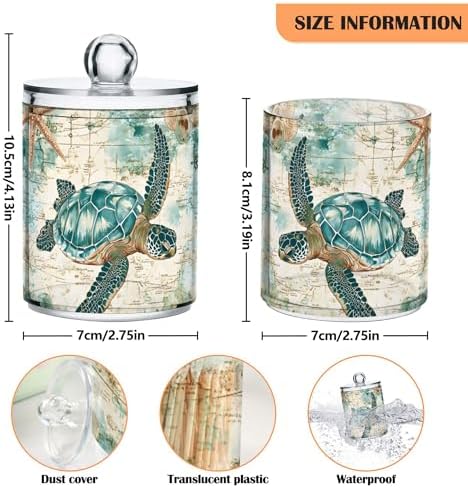 MNSRUU 4 Pack Qtip Holder Organizer Dispenser Beautiful Sea Turtle Bathroom Storage Canister Cotton Ball Holder Bathroom Containers for Cotton Swabs/Pads/Floss