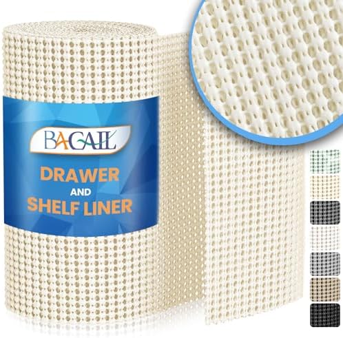 BAGAIL Non-Adhesive Shelf Liner, Thick Strong Grip Drawer Liners for Kitchen Cabinets, Heavy-Duty Easy Cut Cabinet Liners for Shelves, Pantry, Bathroom Cupboards - 24" x 30FT, Cream