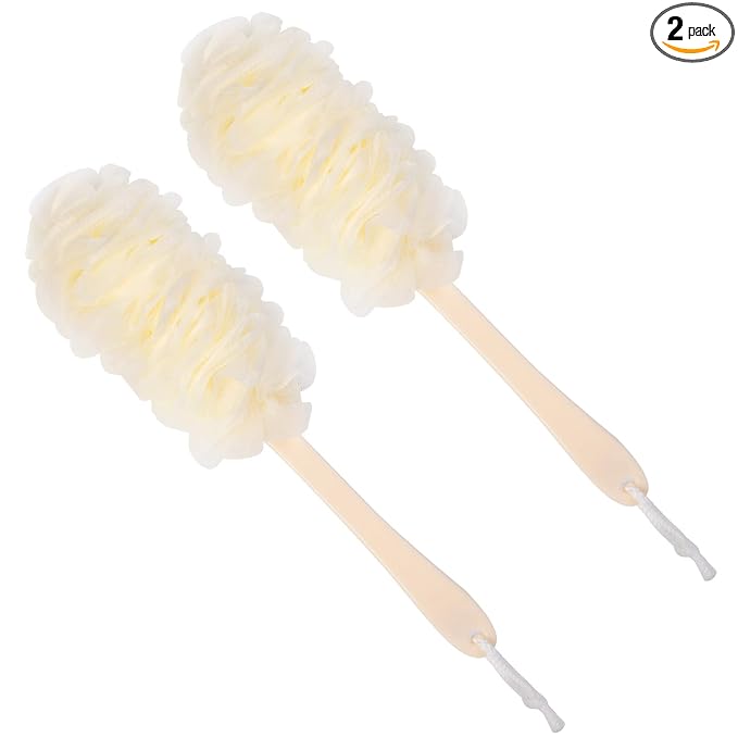 Back Scrubber for Shower,Loofah Long Handle Bath Body Brush,Soft Nylon Mesh Sponge for Shower,Loofah On a Stick for Men Women,Exfoliating Scrub Cleaning Luffa for Elderly(2-Pack, White)