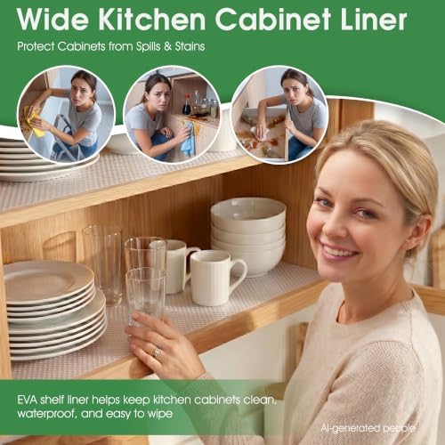 PABUSIOR Large Clear Shelf Liners for Kitchen Cabinets: 23.8" W x 288" L Waterproof Under Sink Mat - Non-Adhesive Non Slip Translucent Large Drawer Liner for Pantry Shelves