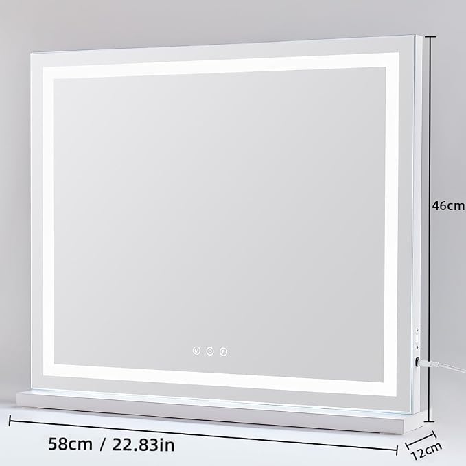 HIEEY Lighted Makeup Mirror, 18.1" x 22.8" Hollywood Vanity Mirror with Lights, Three Color Lighting Modes, with 5X Magnification Mirror, Smart Touch Control (White)
