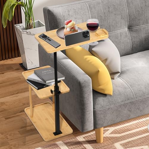 3 Layer Bath Tub Tray Table Liftable Freestanding Bamboo Bath Tray Caddy for Tub Against Wall Shelf Bathroom Organizer Shelf for Luxury Spa (Square)