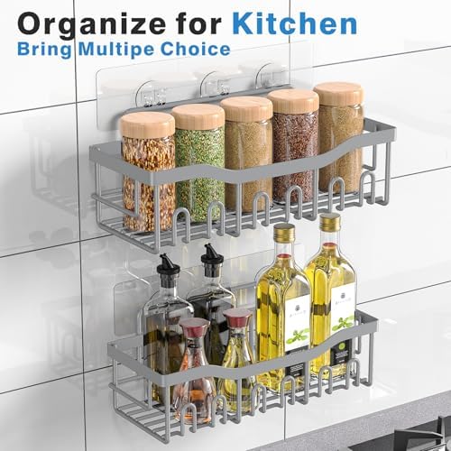 EUDELE Shower Caddy 2 Pack, Adhesive Shower Organizer for Home Decor & Kitchen Storage, No Drilling, Rustproof Stainless Steel Bathroom Shelf Organizer