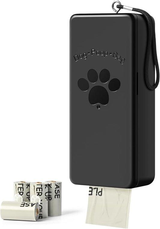 qeerable Dog Poop Bag Dispenser, Wall-Mounted Dog Bag dispenser Outdoor or Indoor for Doggy and Pets, Black Poop Holder for Yard and Park, Included 4 Rolls (60 Bags)