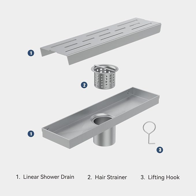 ELLO&ALLO 12 Inch Linear Shower Drain Brushed Nickel, SUS304 Stainless Steel Rectangle Shower Floor Drain with Removable Pattern Grate