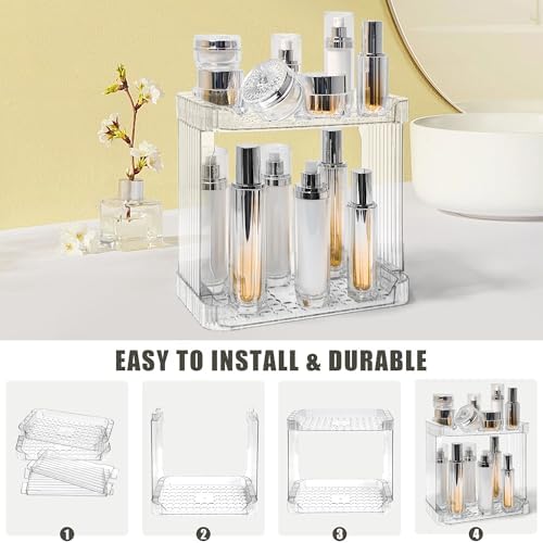 Bathroom Counter Organizer Cosmetics Skincare Organizers-2 Tier-Clear