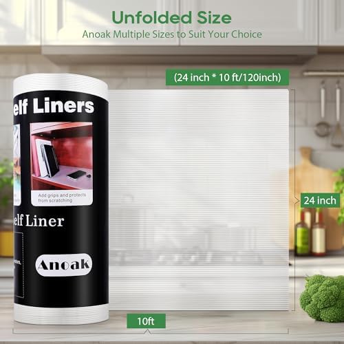 Anoak Shelf Liner - Non-Slip Cabinet Liner, 24 Inch x 10 FT(120 Inch) Durable Waterproof Washable Oil-Proof for Kitchen Cabinet, Shelves, Refrigerator, Storage, Desks, Non Adhesive