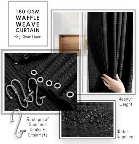 Clara Clark Bathroom Accessories Set - Bathroom Set, Bathroom Sets with Shower Curtain and Rugs, Shower Curtain Set with Bathroom Trash Can - Ombre Black - 22PC