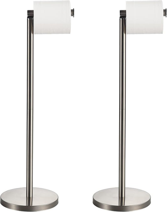 BGL Toilet Paper Holder Brushed Nickel 2 Pack Standing On Floor, Tissue Holder with Reserve Storage Paper Rolls, Free-Standing