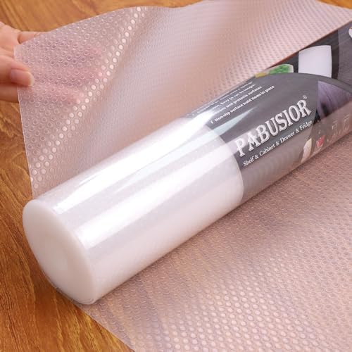 PABUSIOR Large Clear Shelf Liners for Kitchen Cabinets: 23.8" W x 288" L Waterproof Under Sink Mat - Non-Adhesive Non Slip Translucent Large Drawer Liner for Pantry Shelves