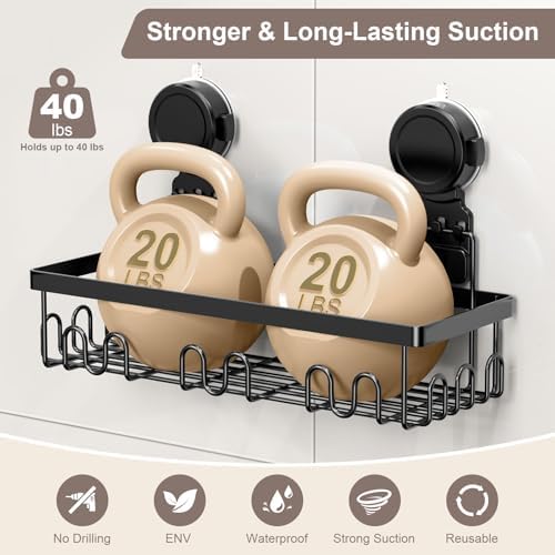 JOTPE Shower Caddy Suction Cup, No Drill Shower Shelves for Bath, 2 Pack