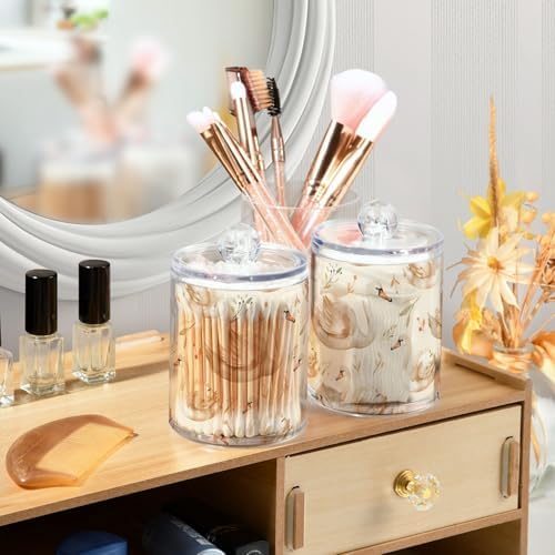 2 Pack Qtip Holder Organizer Dispenser Swans and Grass Bathroom Storage Canister Cotton Ball Holder Container for Cotton Pads/Swabs/Floss