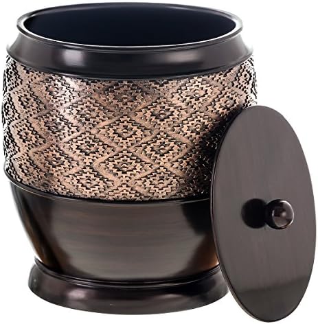 Creative Scents Dublin Brown Small Bathroom Trash Can with Lid - 1.3 Gal / 4.8L Decorative Oval Waste Basket - Durable Resin Garbage Can for Bathroom, Bedroom, Office Decor - Mini Wastebasket Bin